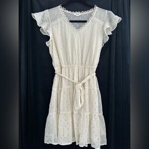 Mine Cream Flutter Sleeve Mini Dress